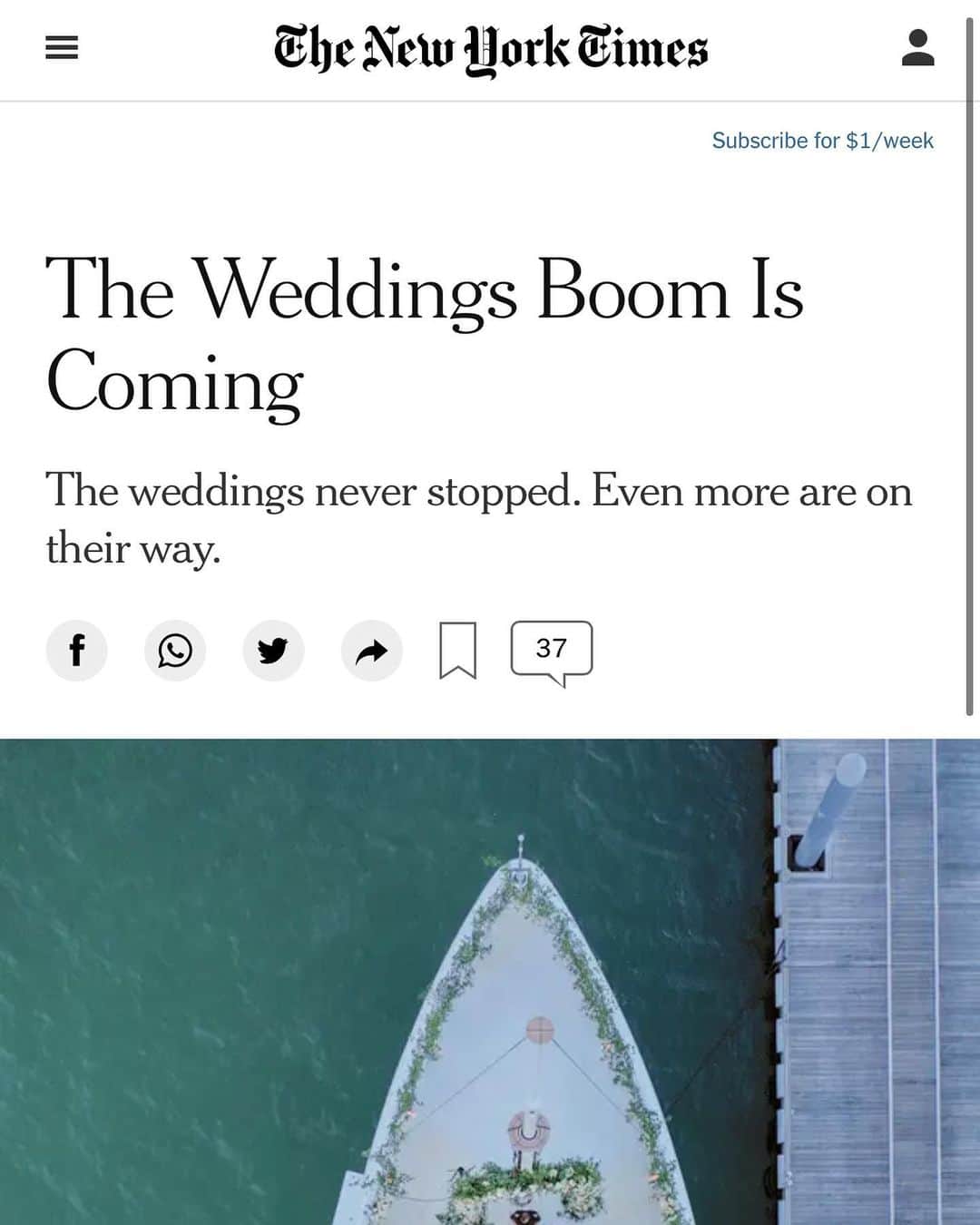 Ceci Johnsonさんのインスタグラム写真 - (Ceci JohnsonInstagram)「According to The New York Times, The Weddings Boom Is Coming! Honored to be included in this article alongside many industry luminaries like @marcyblum who planned this micro yacht wedding featured here (we will share the invitations as soon as we can that went with it) linked the article in our stories. XCeci 📷: @corbingurkin #cecinewyork #beautifyyourworld #celebratesafely #weddings #nytimes #pandemicwedding #microweddings #yachtwedding #coronaweddingtips」2月21日 2時21分 - cecinewyork