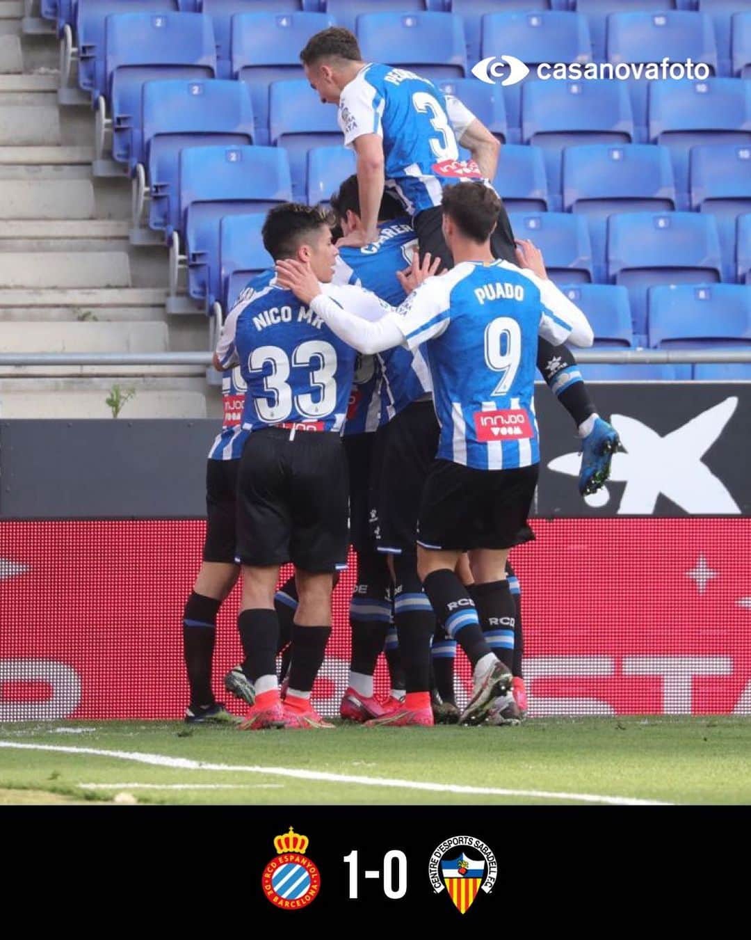 RCDエスパニョールのインスタグラム：「Victòria! +3  @rcdespanyol 1 - 0 @cesabadell  ⚽️ @rauldetomas17   #RCDE | #EspanyolSabadell」