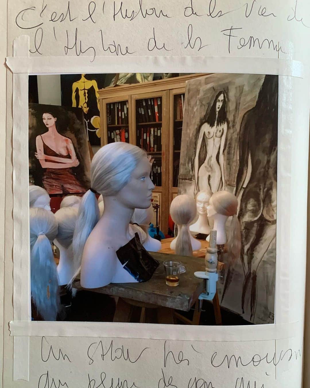 JULIEN D'YSのインスタグラム：「Mon atelier à paris préparation show @commedesgarcons ss19 #mix if my art and creation #histoire de la femme #pure #vie  #naissance #die #painting #oilcanvas @mariacarlaboscono from @roversi picture and @karliekloss from @patrickdemarchelier picture of men #nouba de #kau #africa #carnetjuliendys#fevrier20.2021」
