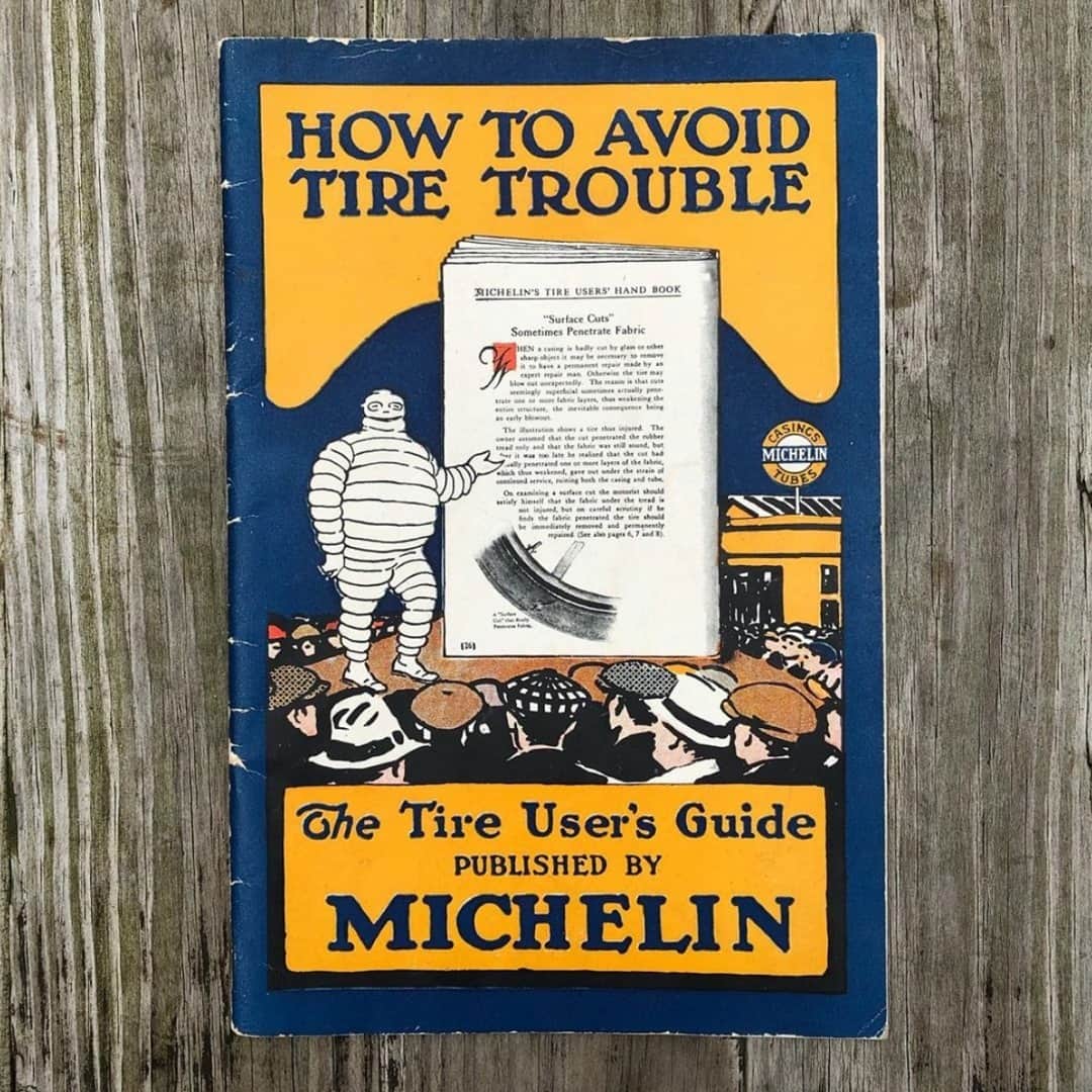 ミシュランのインスタグラム：「Looking back 103 years ago, tire safety mattered. Today, it still matters. Make sure to check your tires, especially when in the middle of snow season. Stay safe on the road, folks!  Check out the vintage Michelin tire handbook. 📸: @gasandoilsigns」