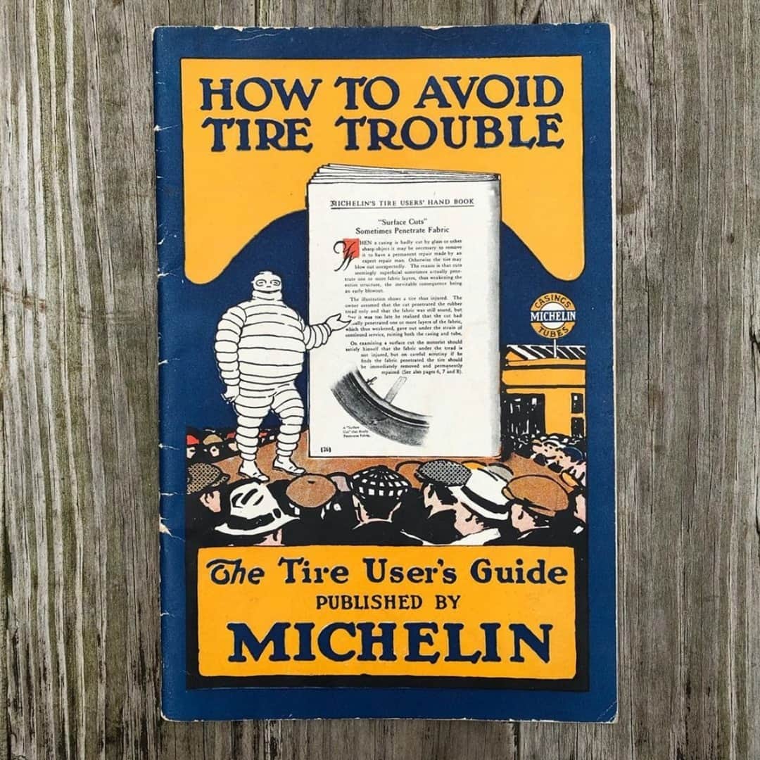 のインスタグラム：「Looking back 103 years ago, tire safety mattered. Today, it still matters. Make sure to check your tires, especially when in the middle of snow season. Stay safe on the road, folks!  Check out the vintage Michelin tire handbook. 📸: @gasandoilsigns」