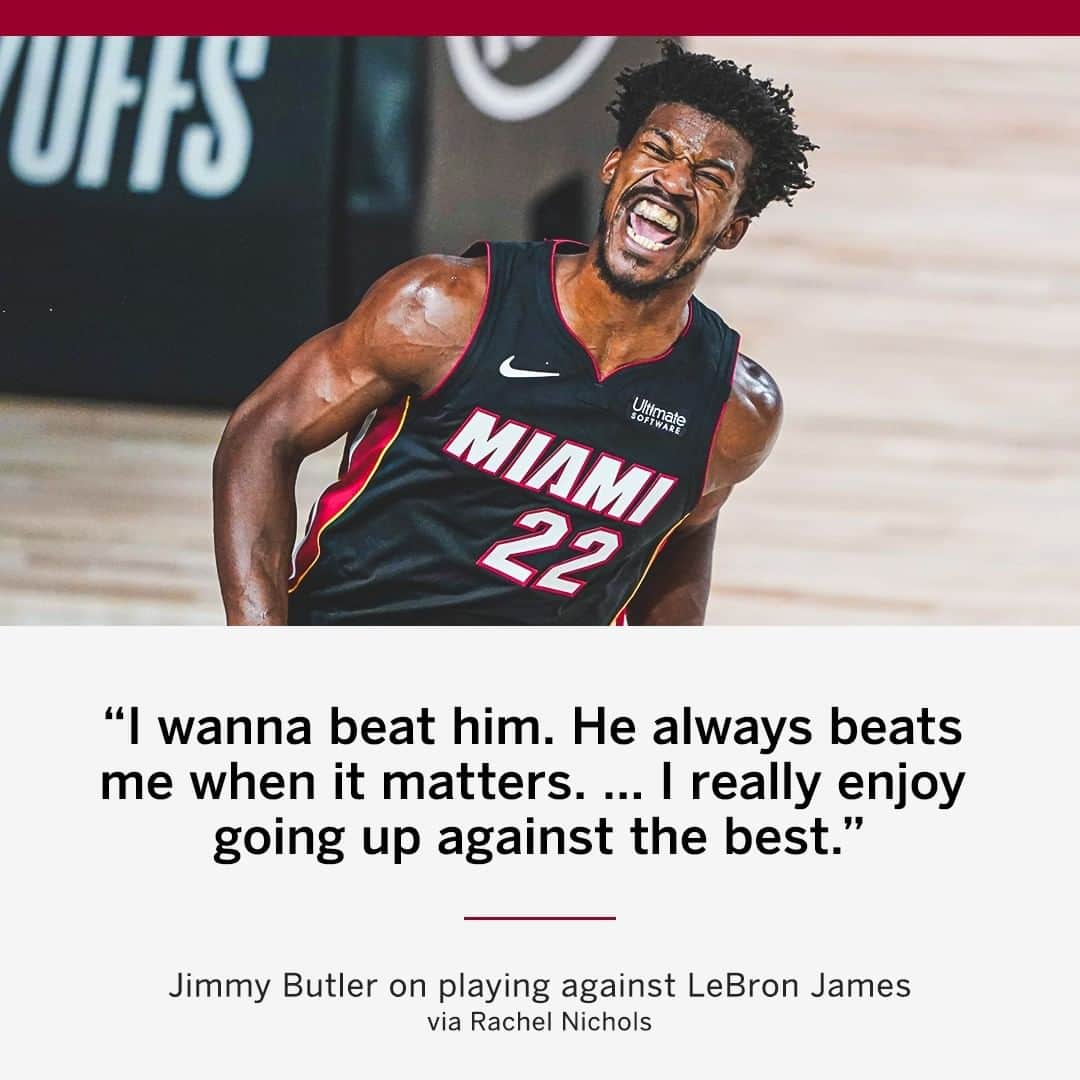 espnのインスタグラム：「Jimmy Butler relishes his battles with LeBron over the years. (via @@rachel_nichols)   📺: Heat-Lakers on ABC 8:30 PM ET」