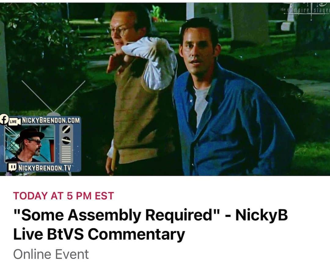 ニコラス・ブレンドンのインスタグラム：「Nicky’s home from spinal surgery & bored w/o being able to work on the remodel or paint. He’s doing a make-up “Some Assembly Required” commentary @ 5 ET to get back in the swing & say hello. Sarah & T p.s. HAPPY B-DAY Tony Head!!!  https://www.Facebook.com/NicholasBrendon/live https://www.NickyBrendon.TV」