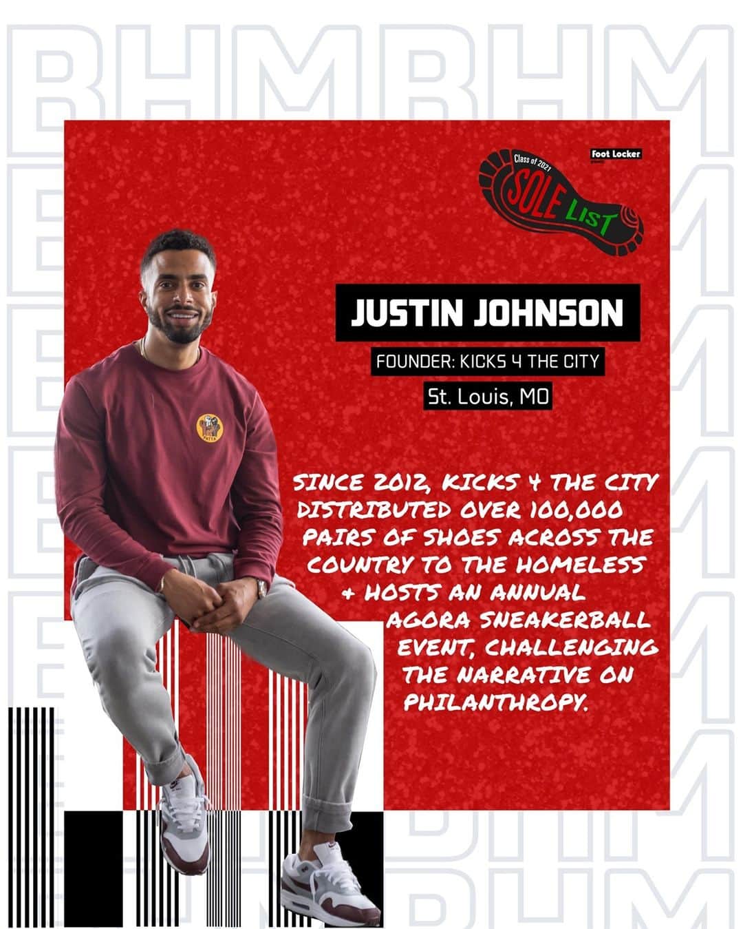 Foot Lockerさんのインスタグラム写真 - (Foot LockerInstagram)「Today we celebrate Sole List honoree, Justin Johnson (@jmorel1022) the founder of Kicks4theCity, an organization that helps provide sneakers for the homeless, through shoe drives around the world. Justin and his team are focused on changing the face of charity and inspiring change. Join us in celebrating him and the rest of our Sole List Honorees.」2月21日 5時58分 - footlocker