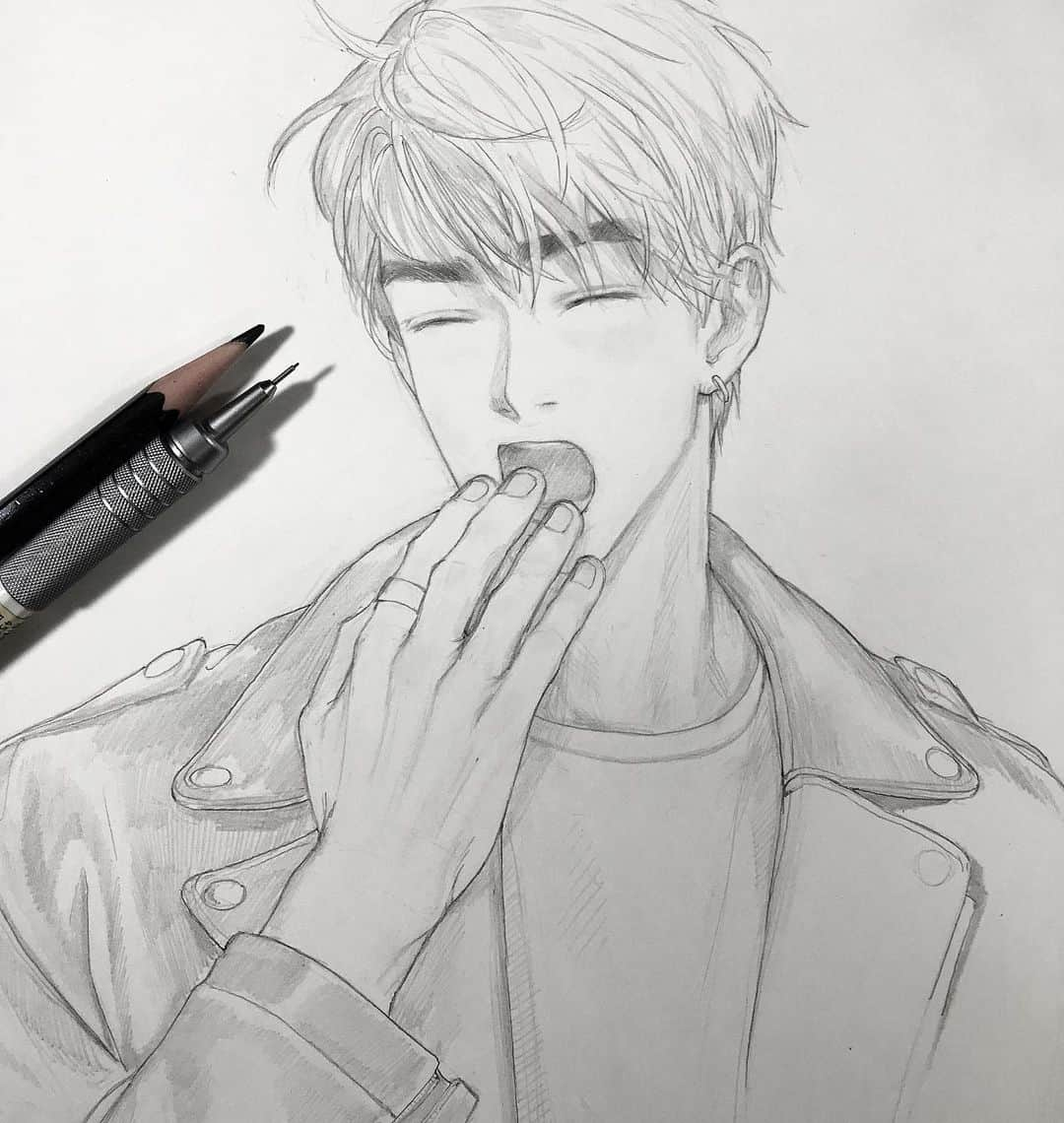 知花シンジのインスタグラム：「I wonder if a drawing can make someone actually yawn 🥱 let me know haha  #artoninstagram #artstagram #artistofinstagram #instaart #artist #illustration #artwork #pencil #artoftheday #pencildrawing #artstyle #創作 #イラストレーション #アート #オリキャラ #オリジナルイラスト #그림 #드로잉」