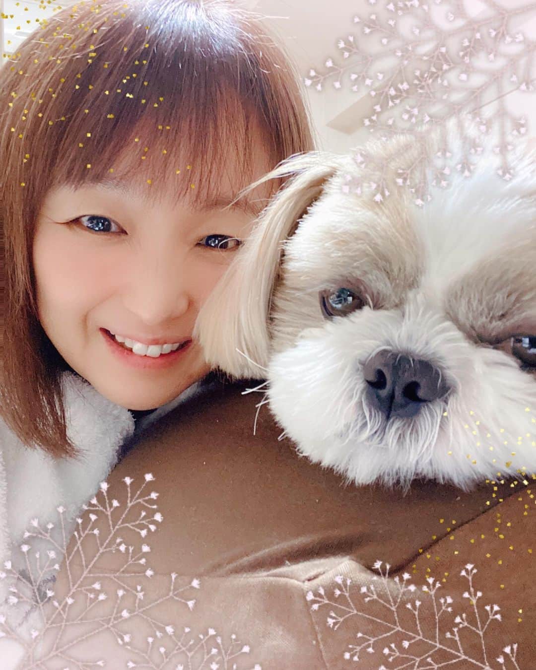 倉田雅世のインスタグラム：「おはようございます。 日曜日。 今日はあったかくなりそうですね。 花粉にドキドキ。 たまには、わんことひとの写真を。こう見えて？なかよし。 #いぬすたぐらむ #いぬのいる暮らし」