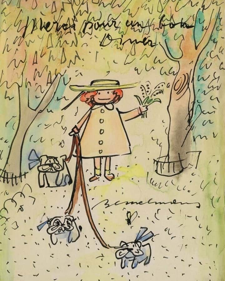 サザビーズさんのインスタグラム写真 - (サザビーズInstagram)「Is that Spring we see on the horizon? 💐 For this week's #SothebysSundaySketch, we're taking inspiration from Ludwig Bemelman's beloved illustrations of 'Madeline'!  Rendered in watercolour and ink, Bemelman's charming illustration shows his eponymous heroine walking three dogs, accompanied by the inscription, 'Merci pour un bon Diner'.  Pick up a pencil or a paintbrush, and have a go at recreating the scene!  Upload your finished masterpiece to Instagram tagging @sothebys  and #SothebysSundaySketch 🌼🐝🌸  Click the link in bio to learn more about The Whimsical World of Ludwig Bemelmans auction, open for bidding until March 3.  #LudwigBemelmans #Madeleine #WeekendChallenge #IllustratorsifInstagram #Illustrators」2月21日 17時00分 - sothebys