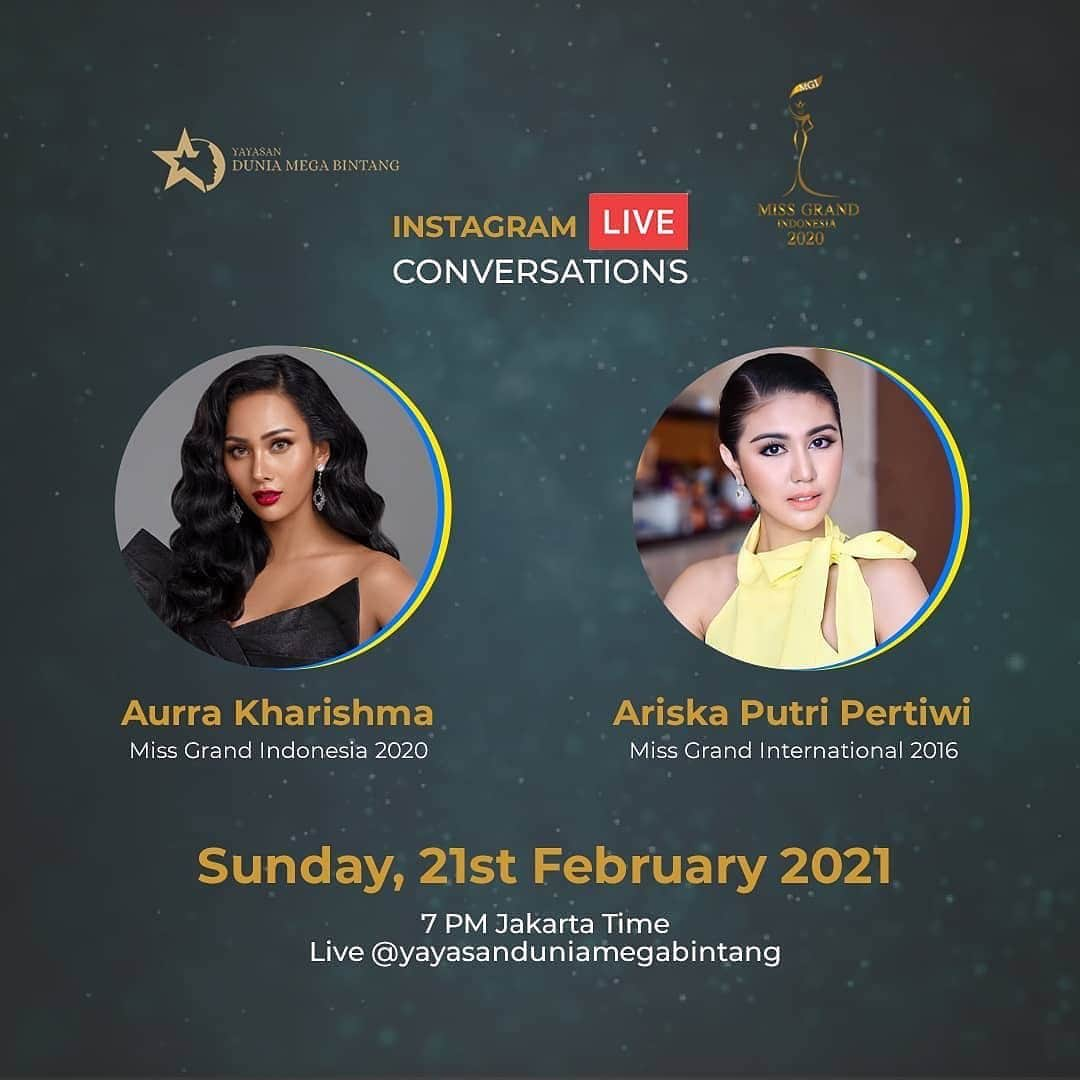 Ivan Gunawanさんのインスタグラム写真 - (Ivan GunawanInstagram)「Posted @withregram • @yayasanduniamegabintang Ring the alarm button to save the time !  Instagram Live Conversations  Miss Grand International 2016 @ariskaputripertiwii and Miss Grand Indonesia 2020 @aurrakharishma   Tonight , 21st February 2021 @ 7 PM Jakarta time Live on @yayasanduniamegabintang and @ariskaputripertiwii  . . @missgrandinternational @ivan_gunawan #YayasanDuniaMegaBintang #MissGrandIndonesia2020 #missgrandinternational2016  #MissGrandInternational #IvanGunawan #AurraKharishma #AriskaPutriPertiwi」2月21日 15時05分 - ivan_gunawan