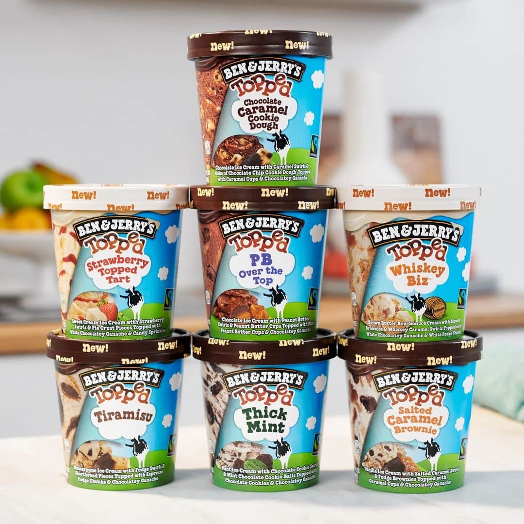 Ben & Jerry'sのインスタグラム：「The chunks and swirls you love, plus a spoonable, ~swoonable~ topping. Browse all 7 NEW Topped flavors at the link in our bio!」