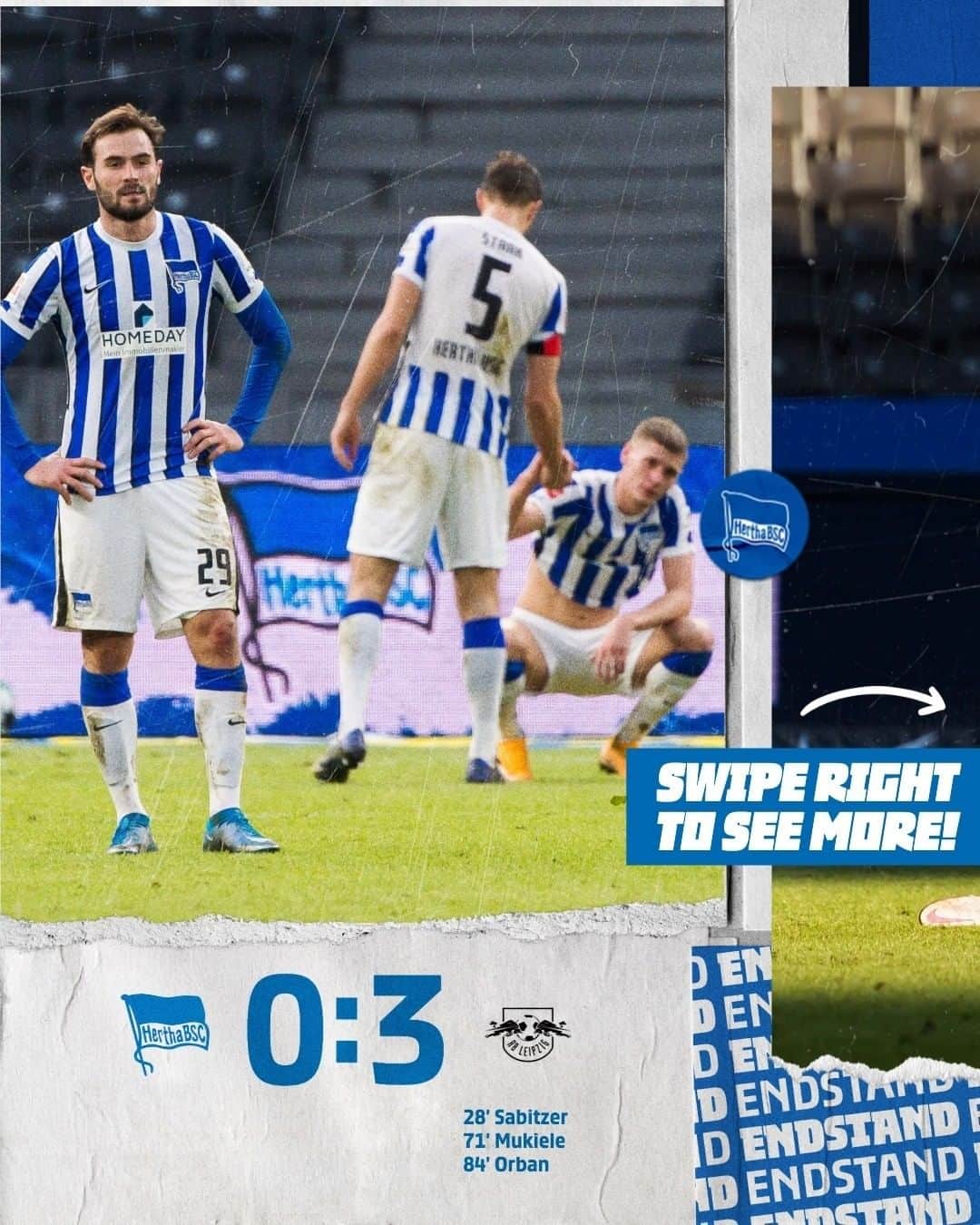 ヘルタ・ベルリンのインスタグラム：「Den Blick nach vorne richten, die guten Momente mitnehmen und nächstes Spiel wieder angreifen! Wir geben nicht auf! ✊ . . #BSCRBL #GemeinsamHertha #HaHoHe #herthabsc」