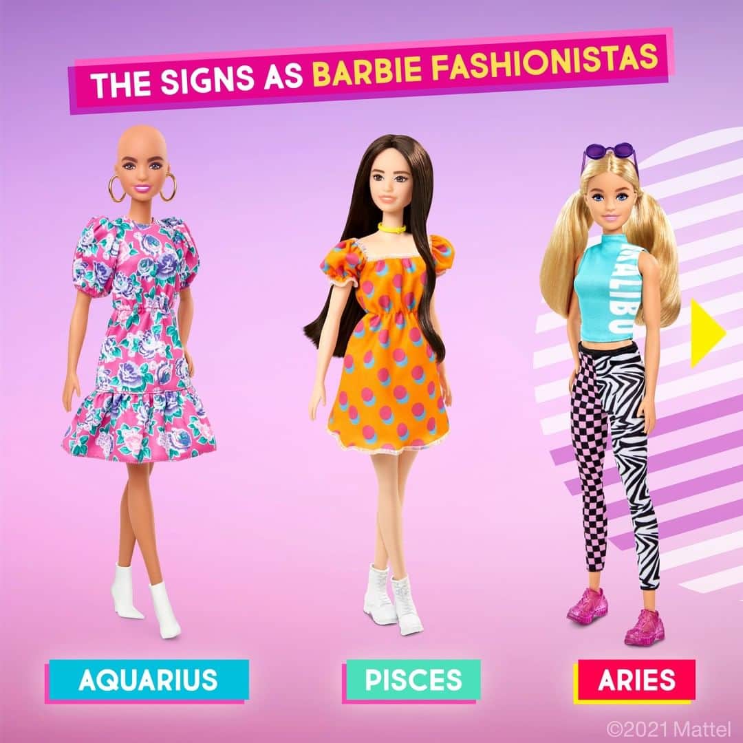 のインスタグラム：「Fashion fun for the whole horoscope! 💖 Which sign is most your vibe? #Barbie」