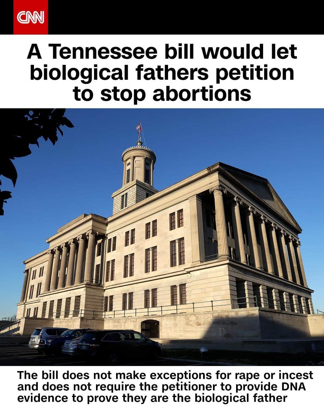 CNNさんのインスタグラム写真 - (CNNInstagram)「Tennessee lawmakers introduced a bill last week that would allow a person to stop a pregnant woman from receiving an abortion, even in the case of rape or incest. The bill requires the petitioner to prove they are the biological father of the unborn child, but does not require DNA evidence — only a "voluntary acknowledgment of paternity," which is acceptable without the signature of the pregnant parent, the bill states. If passed by the Senate Judiciary Committee, the act would take effect on July 1. However, the 1992 case Planned Parenthood v. Casey, during which the Supreme Court ruled that states cannot require anyone seeking an abortion to inform their partners, could mean the bill is unconstitutional. Tap the link in our bio to learn more about the bill.⁠ ⁠ (📸: Mark Humphrey/AP)」2月21日 22時01分 - cnn