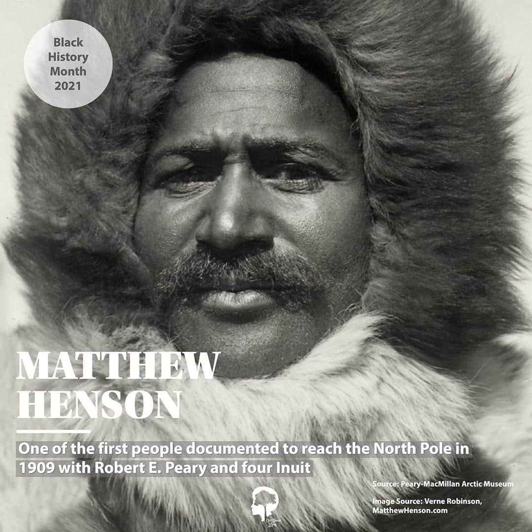 のインスタグラム：「We're excited to be sharing some of the outdoors' greatest Black trailblazers💛 Stay tuned all weekend and don't forget to follow our friends @outdoorafro for more of their #BlackHistoryOutdoors series!  From Outdoor Afro: Meet Matthew Henson. He was born in Maryland in 1866, the son of free sharecroppers. He was orphaned at the age of 7 or 8. Henson found work as a cabin boy and seaman and did so for several years before being hired as a valet on one of Peary’s survey expeditions. This began a decades-long working relationship with Peary. Henson’s skills were unmatched, and he made a total of seven voyages to the Arctic with Peary. On April 6, 1909, Henson became the first person to set foot on the North Pole. Four Inuit (Indigenous people of northern Canada), whose names were Egingwah, Ootah, Ooqueah, and Seegloo, assisted Peary and Henson.」