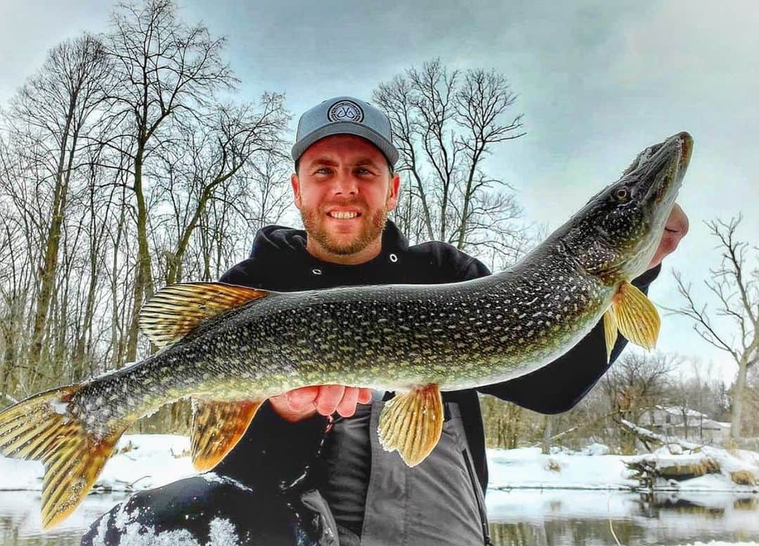 Filthy Anglers™のインスタグラム：「Our friend from Wisconsin Tyler @tyler_the_fish_whisperer was on the hunt for open water, yup, in February in Wisconsin. Most folks are looking for ice right?! Well it’s pretty clear he found that open water, he also found almost a dozen of these pike in that open water. Sometimes it pays to be different, high risk/high reward. Congrats @tyler_the_fish_whisperer you are Certified Filthy www.Filthyanglers.com #pike #fishing #filthyanglers #getfilthy #icefishing #wisconsin #hunting #angler」