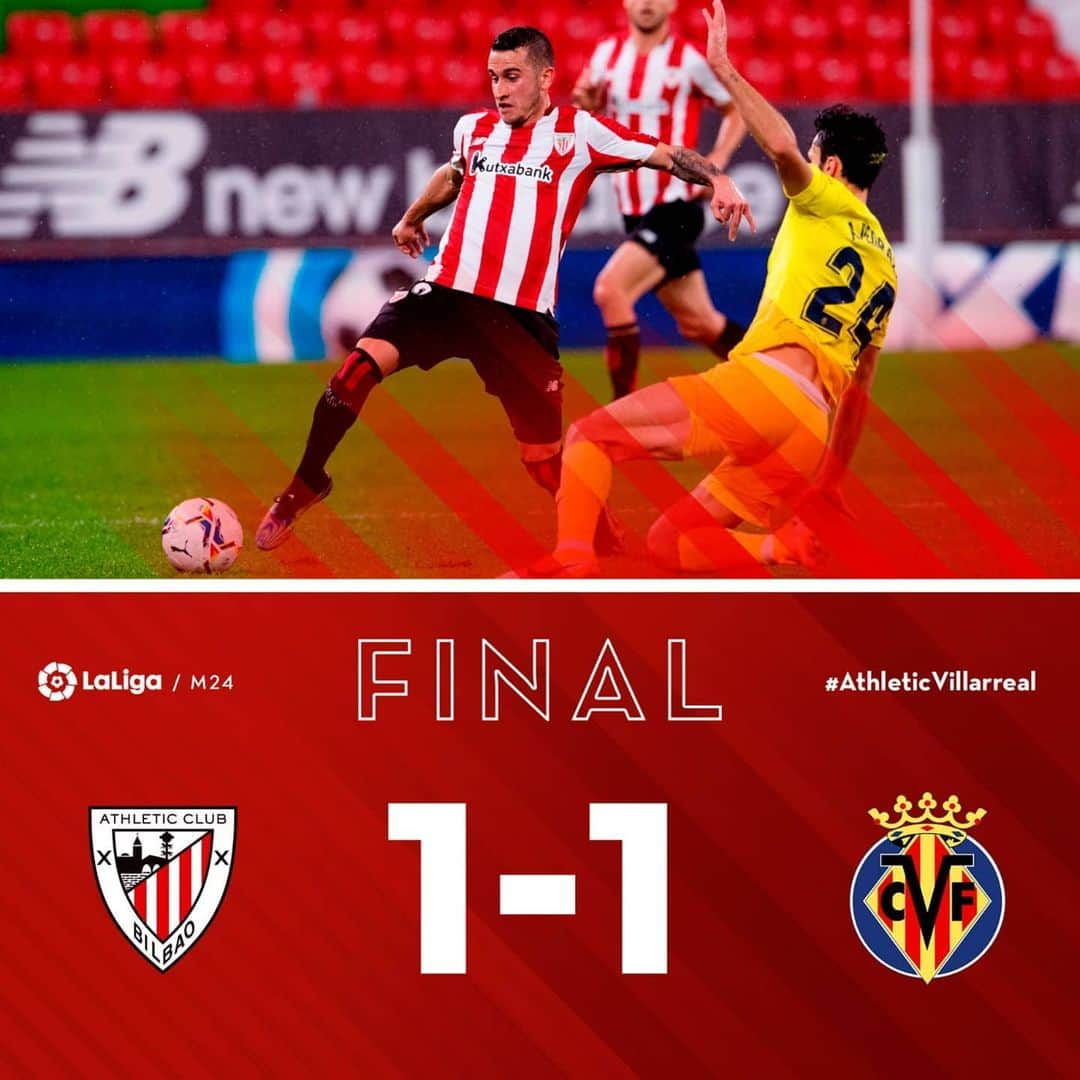 アスレティック・ビルバオさんのインスタグラム写真 - (アスレティック・ビルバオInstagram)「FINAL I AMAIERA  Los goles de Gerard Moreno y Berenguer en la primera mitad firman el empate a uno en La Catedral / Bana Katedralean jokatutako neurketan!  ⚽ Berenguer (44') / Gerard (15')  #AthleticVillarreal #AthleticClub 🦁」2月22日 6時53分 - athleticclub