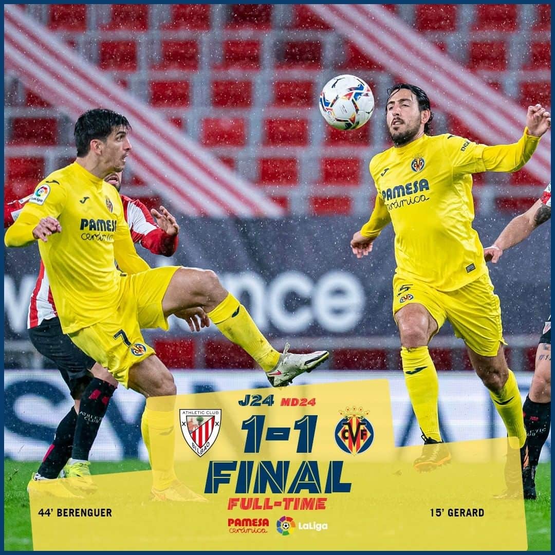 ビジャレアルCFのインスタグラム：「FINAL en Bilbao (1-1).  FULL-TIME in Bilbao (1-1).  #villarreal #futbol #football #soccer #laliga」
