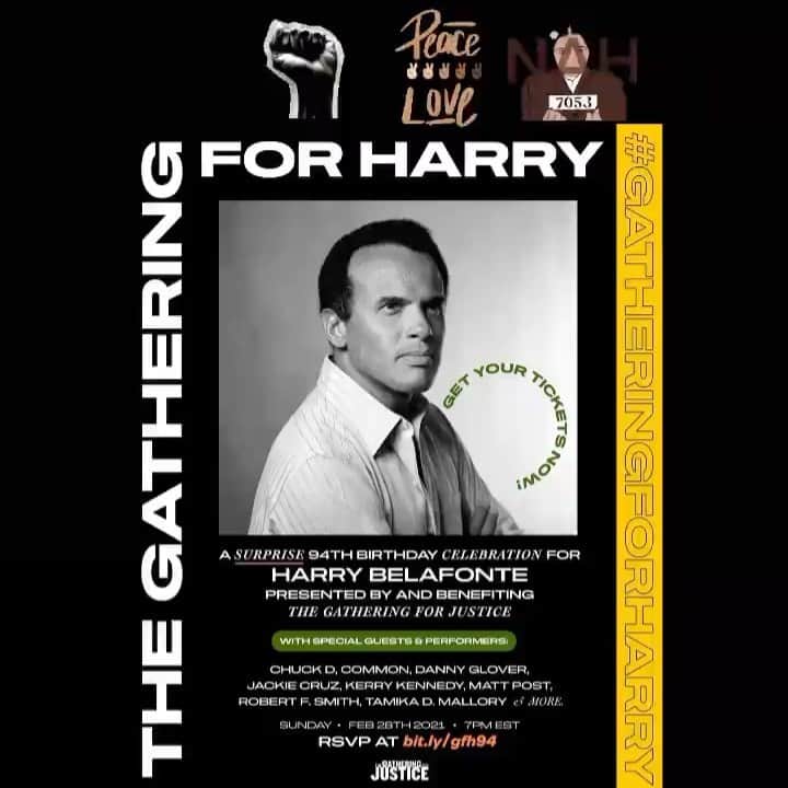 のインスタグラム：「join me and many others to show love and justice to the legendary pisces mr. harry belafonte @gather4justice • ⚖️ • ♓️ •🎫」