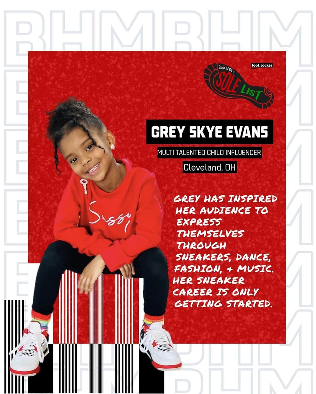 Foot Lockerのインスタグラム：「Today we celebrate Sole List honoree, Grey Skye Evans (@thisisgreysworld), a multi talented 6 year old sneakerhead, fashionista, rapper, dancer, and influencer.   Join us in celebrating her and the rest of our Sole List Honorees.」