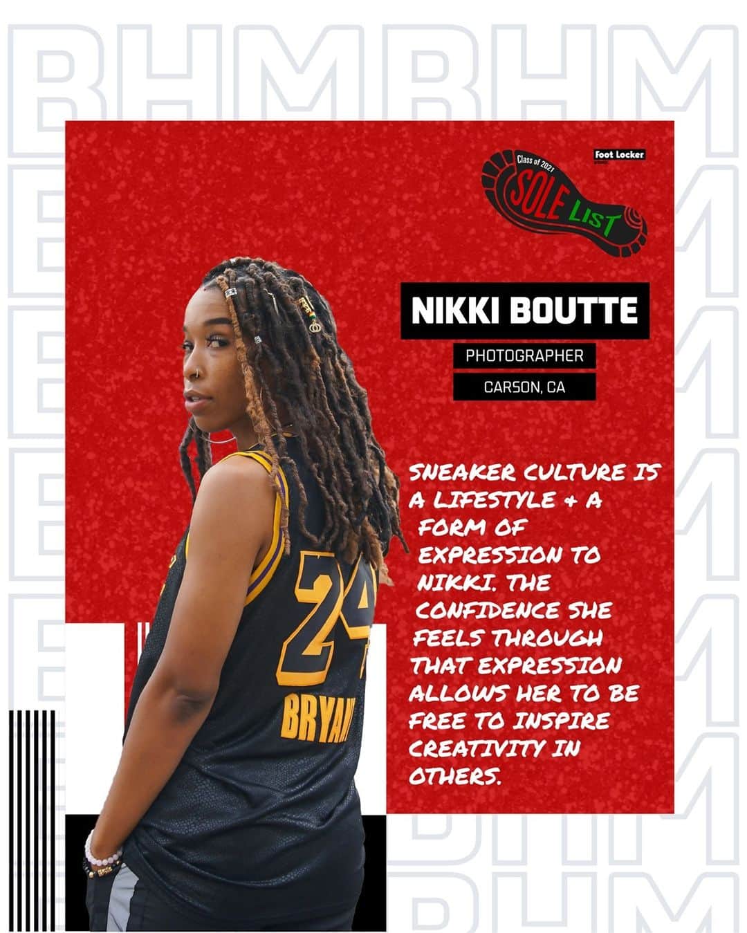 Foot Lockerのインスタグラム：「Today we celebrate Sole List honoree, Nikki Boutte (@creativenlb5). She is a photographer from Carson, CA who is an avid basketball fan and enjoys shooting candid sports and music moments.  Join us in celebrating her and the rest of our Sole List Honorees.」