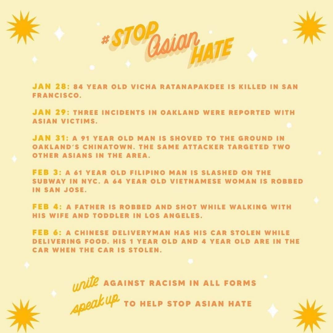 ShopBAZAARさんのインスタグラム写真 - (ShopBAZAARInstagram)「Following the uptick of anti-Asian hate crimes in the U.S., people are calling to bring attention to the troubling racist violence targeting members of the AAPI community, especially the elderly. With the #StopAsianHate campaign, social media users are sharing their own experiences with racism and asking for support from allies. Artist Steffi Lynn (@haveanicedayy_), whose informative graphics are being shared online, and Cynthia Choi, co-founder of Stop AAPI Hate, talked to BAZAAR about the movement and ways people can help. Take action now at the link in our bio.  Graphics designed by @haveanicedayy_. The information was sourced from Stop AAPI Hate and NYPD data reported from ‘The Queen’s Chronicle.’  Regram: @harpersbazaarus」2月22日 9時30分 - shopbazaar