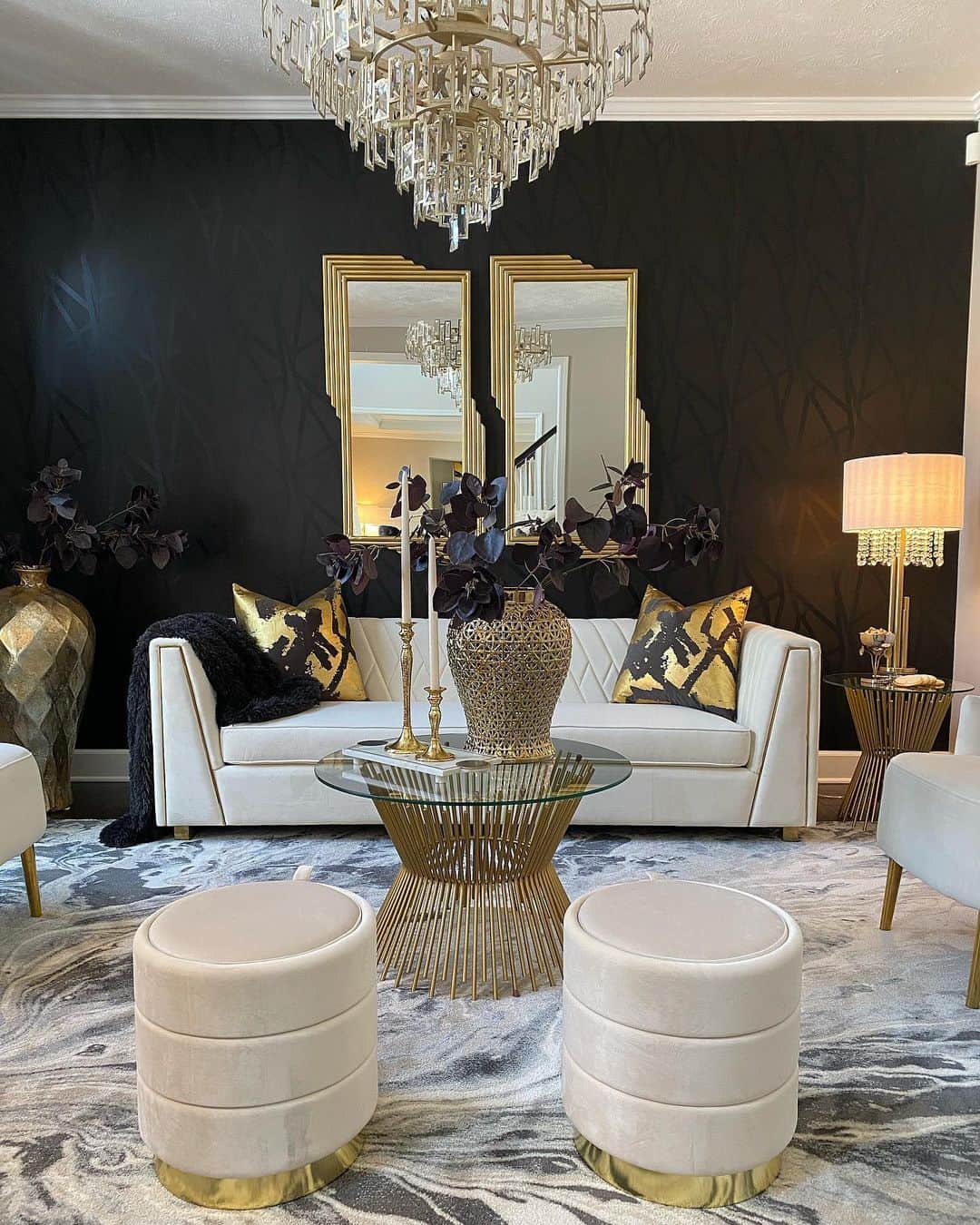 のインスタグラム：「My Home! Check out my personal page @farahjmerhi to see a full video of my formal living room! I also share all links to everything in this room in my stories on my personal page @farahjmerhi you can see more of my personal home there and what I’ve been up to lately with some redesigns of my home!」