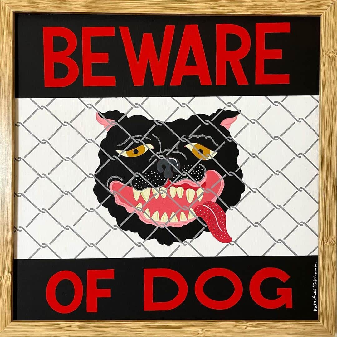 Katsufumi Takihanaのインスタグラム：「BEWARE OF DOG 猛犬注意 SIZE : LP record Colored pencil Acrylic #dog   @salmon.roe.club」