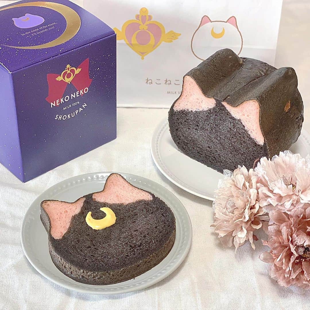 のインスタグラム：「にゃんにゃんにゃんの日🐈🤍  この前かなたんからねこねこ食パン貰ったよー✨ ルナバージョンで可愛すぎる🥺  #ねこねこ食パン #ルナパン#猫食パン #セーラームーン#セーラームーンeternal #お取り寄せスイーツ #福岡パン屋 #福岡パン」