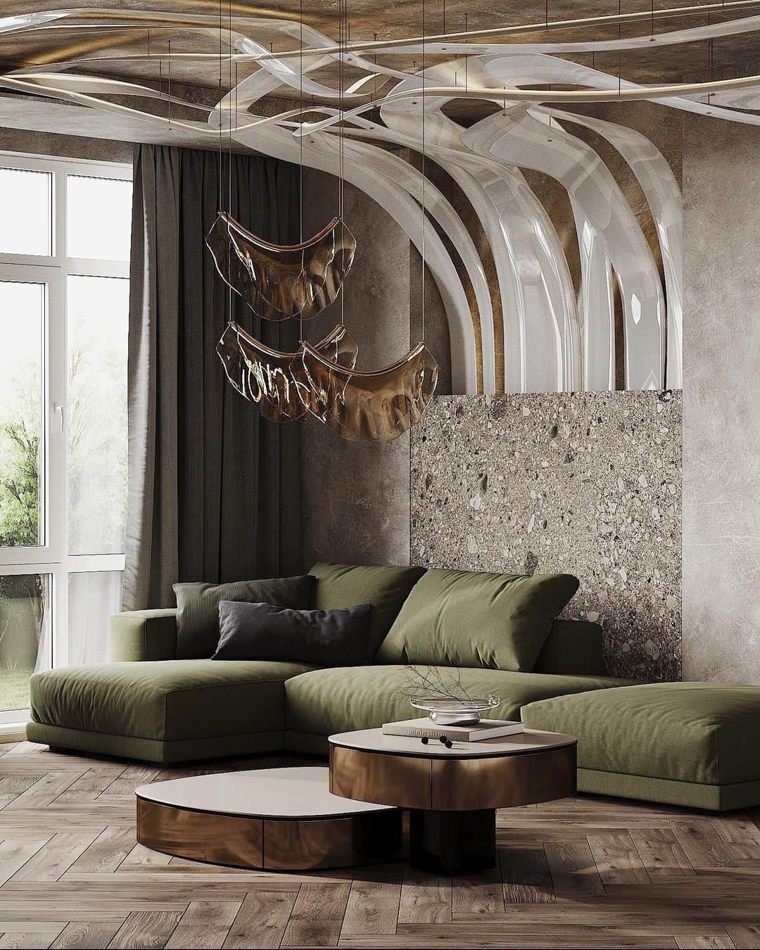 My Interiorのインスタグラム：「Amazing dreamy living room Vizualization and design by @polinaa.p」