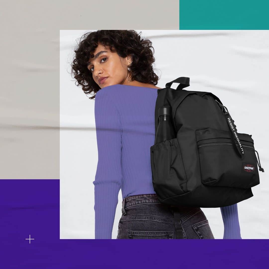イーストパックのインスタグラム：「Speak up against inequality with our Resist collection that raises funds for the anti-racist charity Hope not Hate. Our Padded Zippl’r backpack with a built-in laptop case is updated with a ‘Resist Inequality’ keychain puller #builttoresist #eastpak #blackhistorymonth #hopenothate」