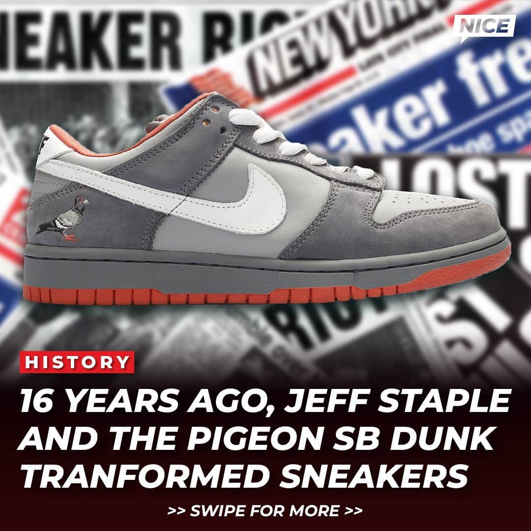 Nice Kicksさんのインスタグラム写真 - (Nice KicksInstagram)「16 years ago today, @jeffstaple and his super-limited "Pigeon" Nike SB changed how the world perceived sneakers forever.」2月23日 4時46分 - nicekicks