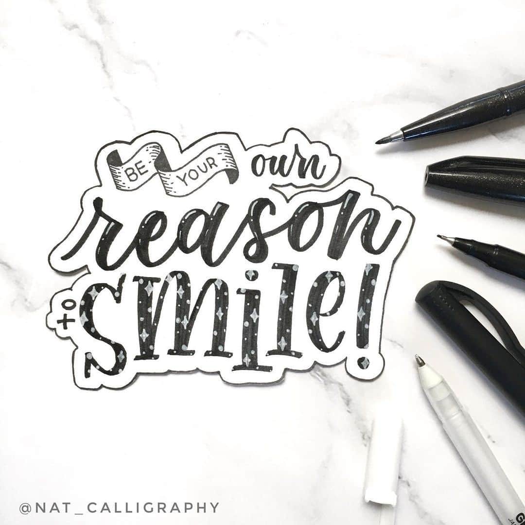 Pentel Canadaのインスタグラム：「Be your own reason to smile! ✨⁠ Posts on @nat_calligraphy always inspire us⁠!⁠ ⁠ 📷 Created by: @nat_calligraphy⁠ 🖊 Product: Sign Pen Brush / SES15C⁠ 👉Follow and tag @pentelcanada for a chance to be featured⁠!⁠ .⁣⁠ .⁣⁠ .⁣⁠ #pentel #pentelcanada #artistoninstagram #worldofartists #art_spotlight #art_worldly #art #artwork #artnerd #artist #artshelp #arts_help #instart #brush #pentelbrush #pen #pentelsignpen #writing #handwriting #caligraphy #handlettering #lettering #instalettering #handlettering ⠀⁣⁠ #happylettering #moderncalligraphy #brushlettering #brushcalligraphy #quotelettering #quote⁠」