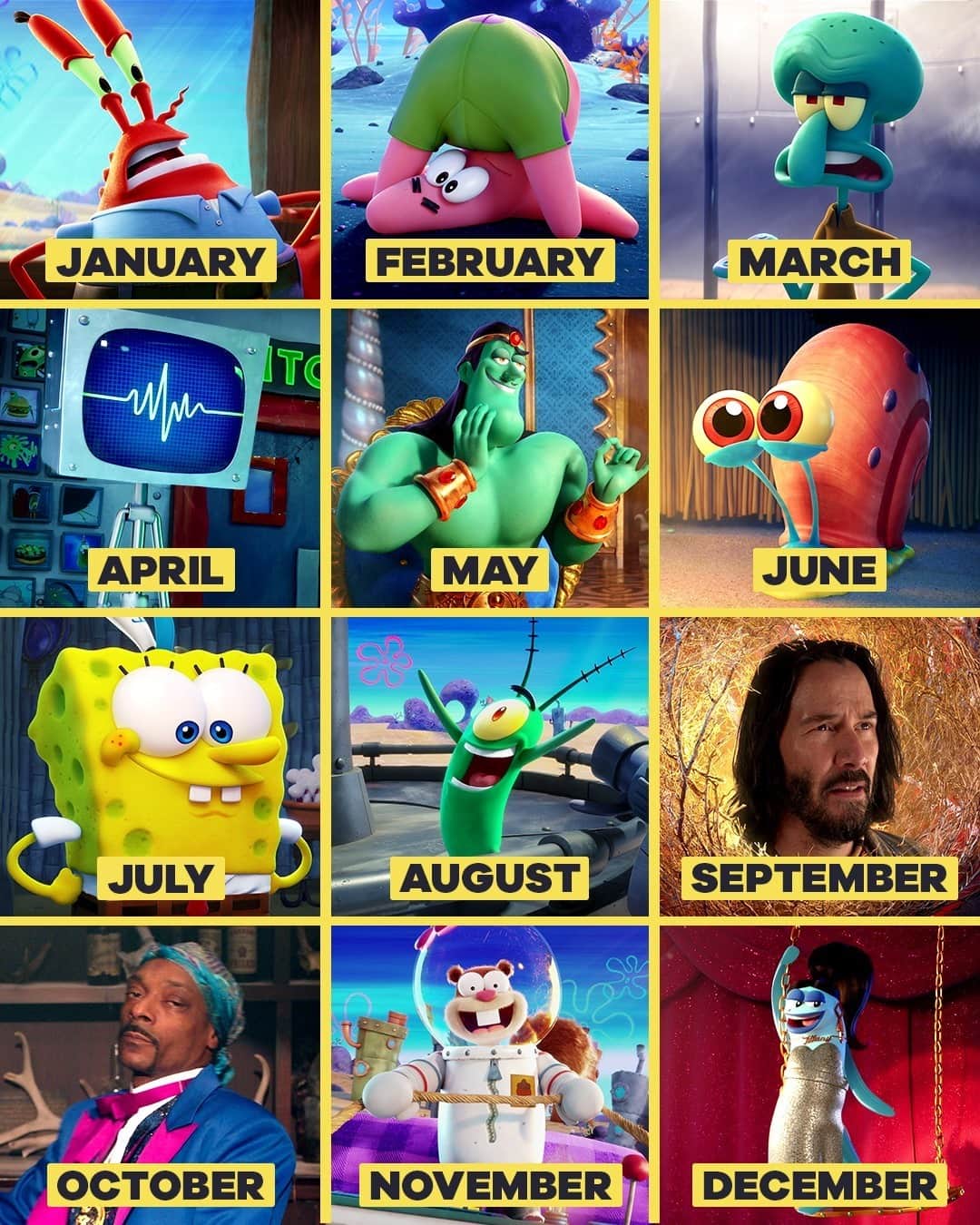 スポンジボブさんのインスタグラム写真 - (スポンジボブInstagram)「your birth month is who your best friend is 💛  The SpongeBob Movie: Sponge on the Run, premiering March 4! Rent it from AppleTV, Prime Video, Vudu and other digital stores. Also streaming on @Paramountplus」2月23日 5時33分 - spongebob