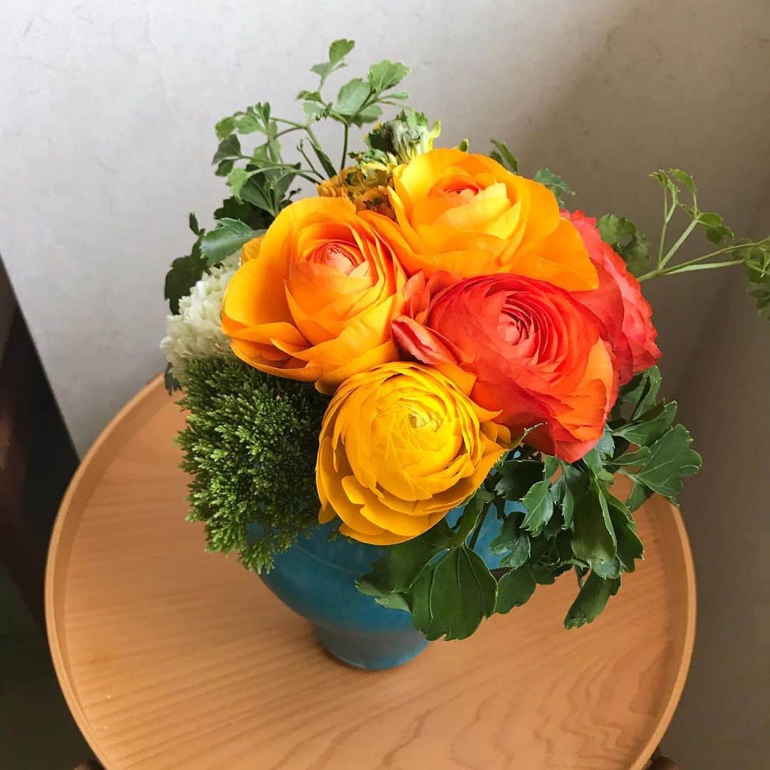 福田葉子のインスタグラム：「ブラッドオレンジのラナンキュラス。今週も頑張っていきまっしょい。 #flowers #orange #お花　#花のある暮らし」