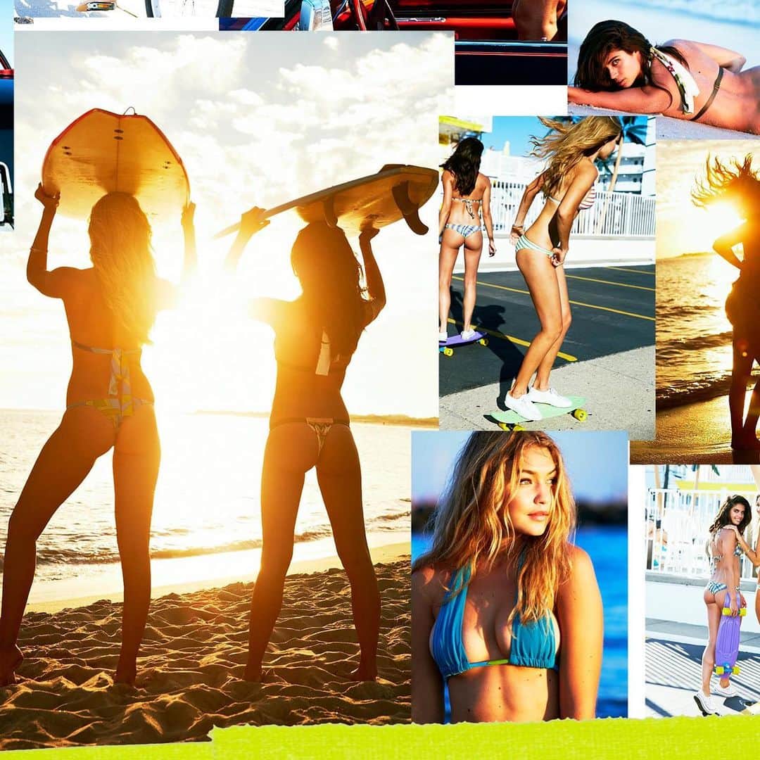 ベン・ワッツのインスタグラム：「Throwing back @si_swimsuit vibe board wiv @gigihadid & @sarasampaio .... the team @mj_day @darcieburroughs @ja_neyney @anthonycristianosalon @christinecherbonnier we make a vibe board after every shoot day it’s kinda digital scrapbooking #vibeboard #gigihadid #sarasampaio #sportsillustrated #moodboard #benwatts」