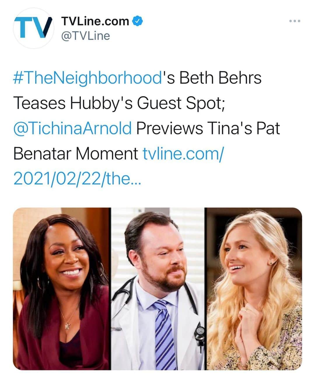 ベス・ベアーズのインスタグラム：「Juicy deets about tonight's all new episode of @theneighborhood guest starring my honey Michael Gladis! How cute is he w a stethoscope ??? @tvline link in bio 💛🥂😎」