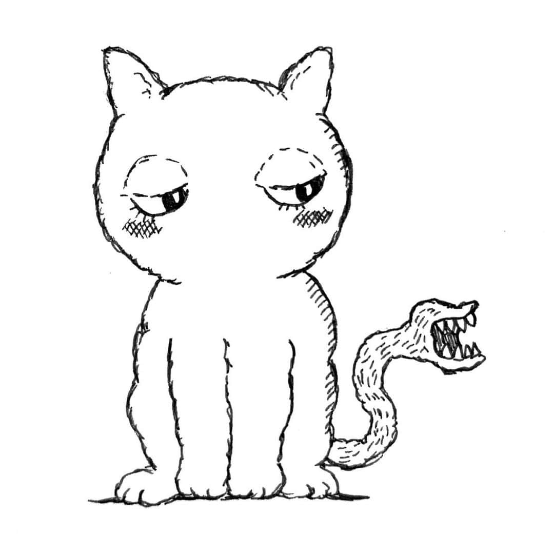 ウネモトモネさんのインスタグラム写真 - (ウネモトモネInstagram)「自分の尻尾に取り憑いた悪霊に恋した猫 #猫の日」2月22日 23時52分 - unemonejpnz