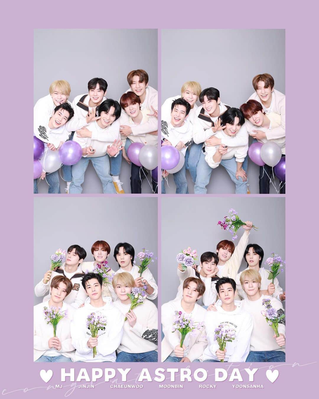 ASTROのインスタグラム：「[#아스트로] #5래도록빛날_아스트로_5주년  #ASTRO_5th_Anniversary 💜 HAPPY ASTRO DAY 💜  #아스트로 #ASTRO #아로하 #AROHA #HAPPYASTRODAY」