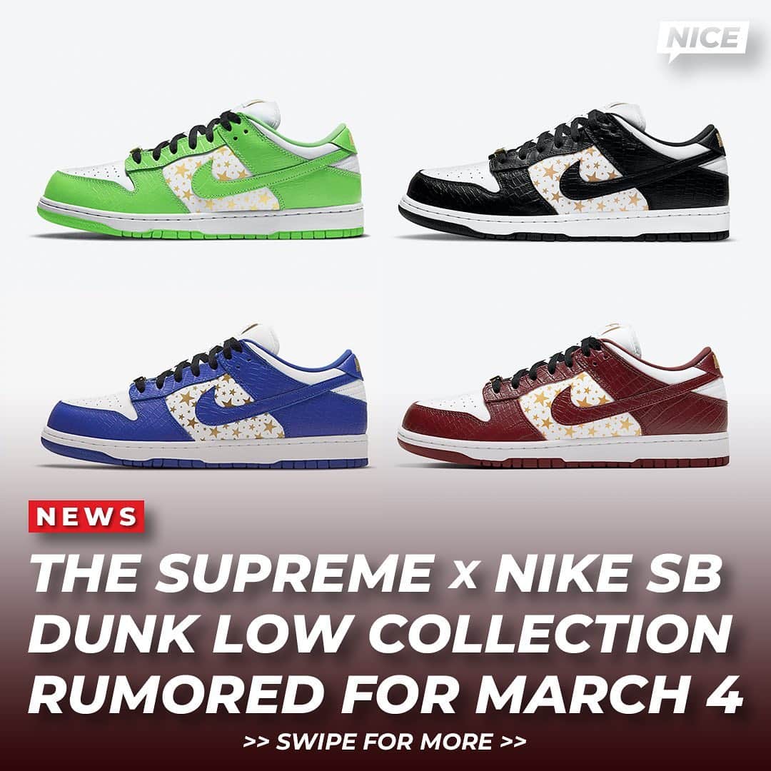 Nice Kicksさんのインスタグラム写真 - (Nice KicksInstagram)「The four SB Dunks will be exclusively sold at Supreme 😰 (via @dropsbyjay / @nikesbornothing)」2月23日 0時51分 - nicekicks
