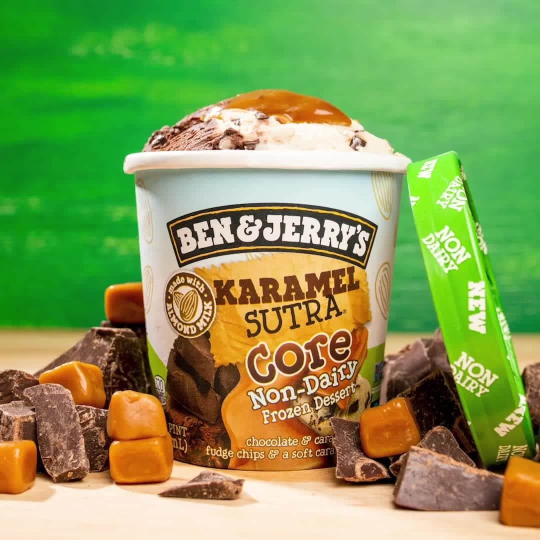 Ben & Jerry'sのインスタグラム：「Dairy or Non-Dairy, Karamel Sutra has so much Core to love! Order pints for delivery at the link in our bio.」