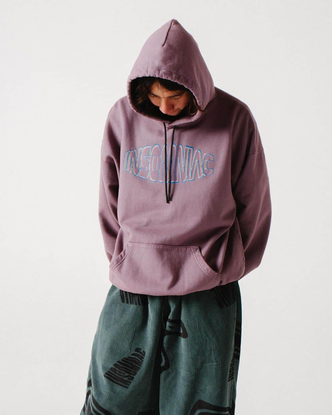 サキャスティックのインスタグラム：「@insomniacltd Pre Spring   Naysayer Hoody Eggplant Heavyweight cotton fleece, pre-shrunk, silkscreen front print, made in USA.  Vertigo Corduroy Pant Green Printed and garment dyed 8 wale corduroy, custom drawcord. Made in the USA.」