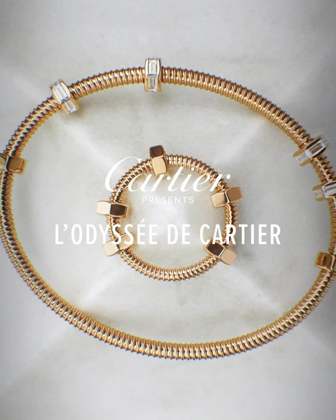 カルティエのインスタグラム：「How does a jeweler reveal the beauty of a shape with a single ring or a simple bangle? The answer lies in the new episode of #OdysséedeCartier.」