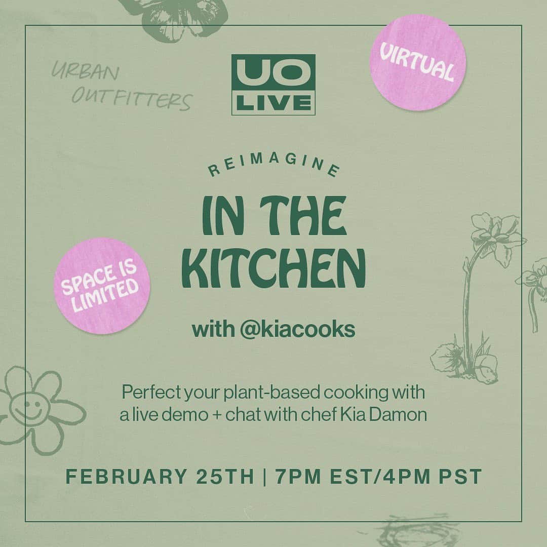 Urban Outfittersさんのインスタグラム写真 - (Urban OutfittersInstagram)「This Thursday, 2/25 we're in the kitchen with @kiacooks whipping up something delicious and plant-based. Head to the link in bio to get your tickets! #UOLive」2月23日 2時16分 - urbanoutfitters