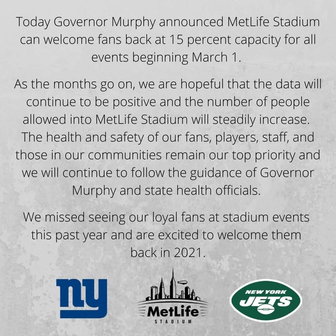 New York Giantsさんのインスタグラム写真 - (New York GiantsInstagram)「Governor Murphy announces plans for Giants fans to return to MetLife Stadium」2月23日 3時00分 - nygiants