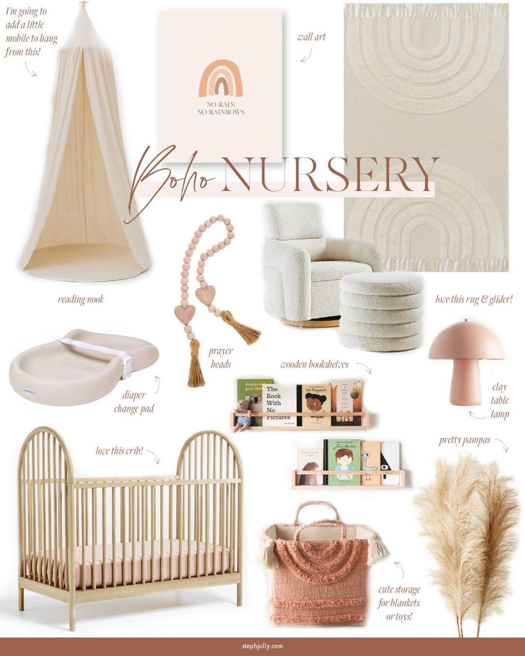 Stephanie Sterjovskiのインスタグラム：「Just started planning out the nursery for #babyjolly and I’m sharing some inspiration and pieces we are loving on the blog today! This will probably be one of the funnest design projects yet and we will be taking you along for the progress updates and DIYs here, on my blog & YouTube channel 😍 Question for you mamas! What are some nursery must haves or places you love to shop for baby decor? Tag or mention them down below! . Details linked here: http://liketk.it/38WxQ @liketoknow.it #liketkit #LTKbaby #LTKhome #LTKfamily #bohonursery #nurserydecor #nurseryinspo #crateandkids #forsuchatimeshop #printshop #babygirlnursery」