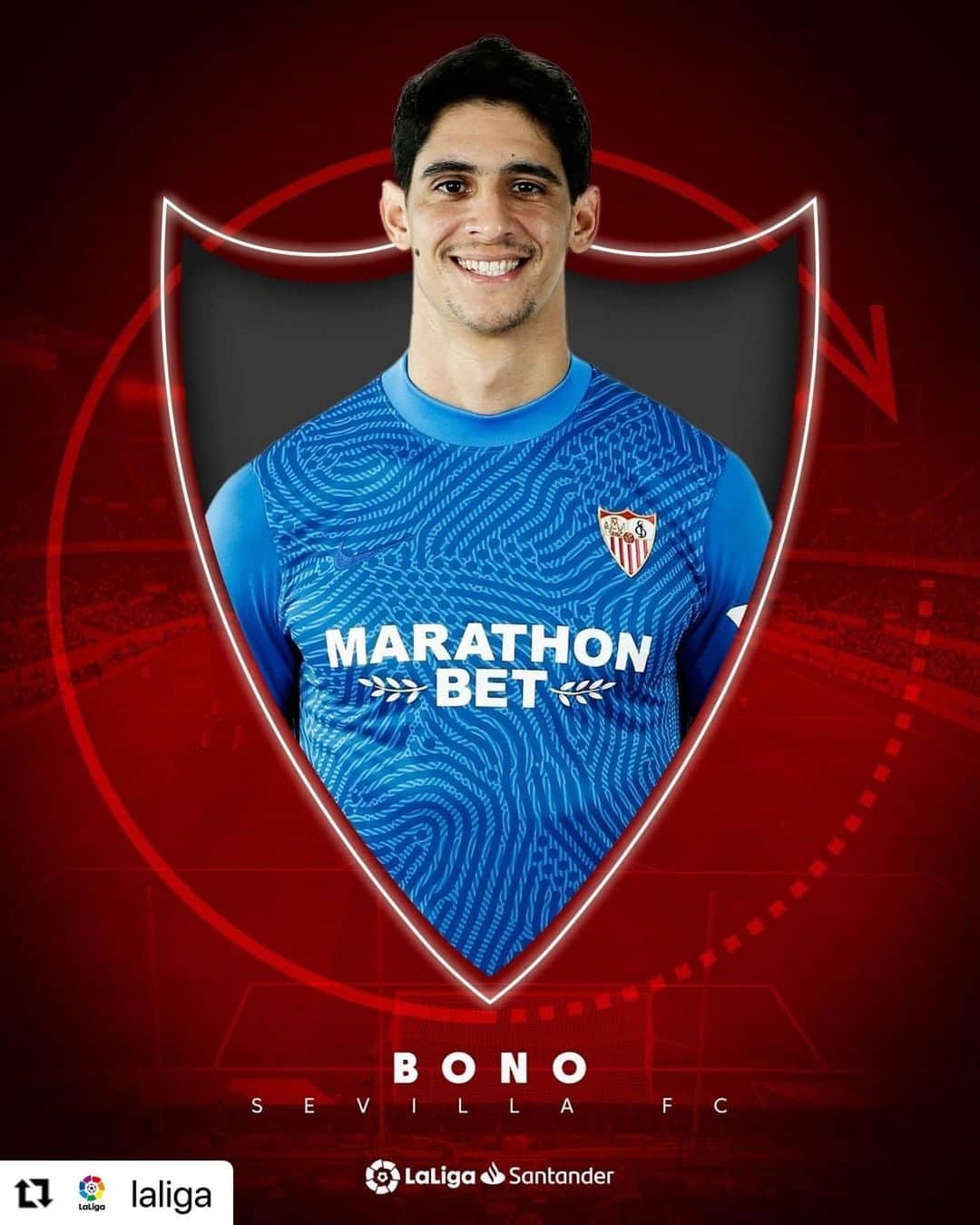 セビージャFCのインスタグラム：「#Repost @laliga ・・・ 🥇 BONO: 517 minutes/minutos (2021–) 🥈 Beto: 516 minutes/minutos (2014/2015) 🥉 Palop: 511 minutes/minutos (2008)  🙌 𝐇𝐈𝐒𝐓𝐎𝐑𝐘 𝐅𝐎𝐑 𝐁𝐎𝐍𝐎 🙌  ❤🔐🤍 @bounouyassine_bono is now the goalkeeper to have played most minutes without conceding for @sevillafc in #LaLigaHistory!   🙌 𝐇𝐈𝐒𝐓𝐎́𝐑𝐈𝐂𝐎 𝐁𝐎𝐍𝐎 🙌  ❤🔐🤍 ¡Bono se convierte en el portero del Sevilla FC con la mejor racha de minutos sin encajar gol en #LaLigaHistory!   #Bono #SevillaFC #OsasunaSevillaFC #LaLigaSantander」