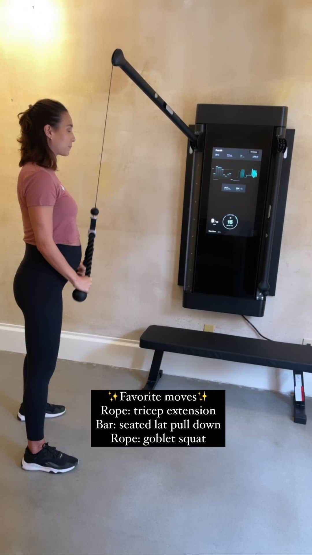 のインスタグラム：「I feel so fortunate to have a home gym! @tonal advanced digital weight system learns from my body and automatically adjusts, so I don't pressure myself. Listening to my body, especially now as it changes daily, I have routine movements with spotter mode to help check in, recalibrate and track where I am at. #beyourstrongest」