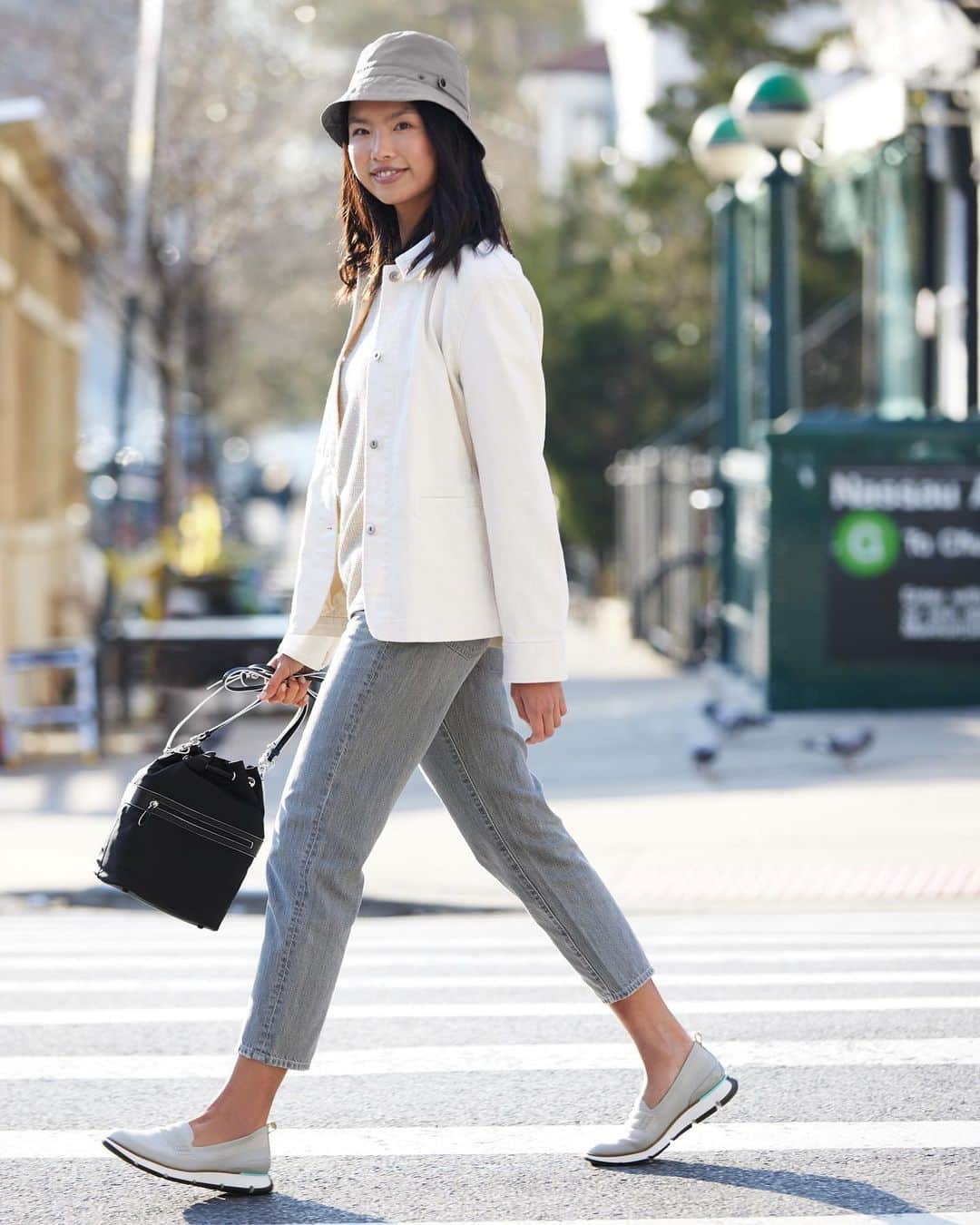 Cole Haanのインスタグラム：「Crossbody on a crosswalk: Our new Nylon Drawstring Crossbody Bag carries what you need for the day, while our new 4.ZERØGRAND loafers take you there.」
