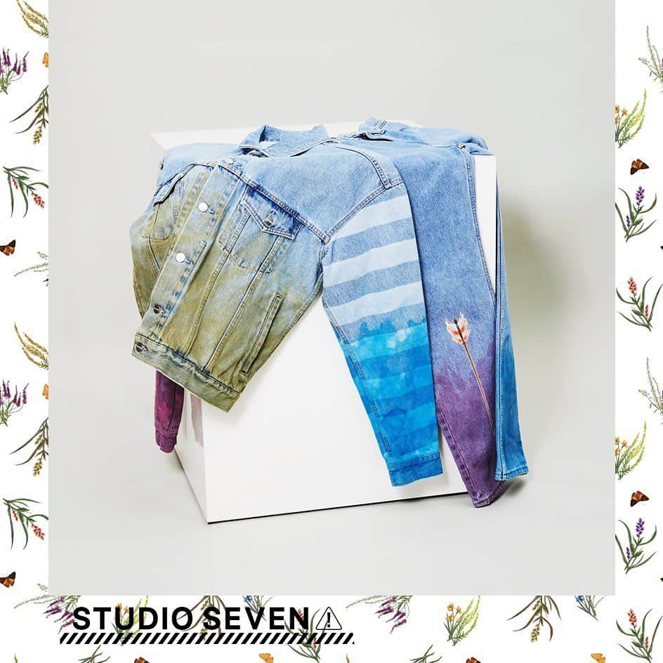 SEVENさんのインスタグラム写真 - (SEVENInstagram)「Custom Denim Jacket ¥49,500 Custom Denim Pants ¥38,500  旅やその地で触れ合う人々からインスパイアされたSTUDIO SEVEN 春夏コレクション。 #studioseven #ss21   These items are bleached, lasered & overdied which is 3rd type of jacket.」2月23日 11時17分 - seven.official