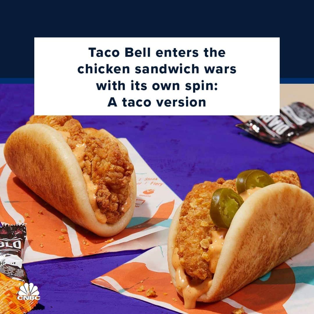 CNBCさんのインスタグラム写真 - (CNBCInstagram)「Peak chicken sandwich wars may be nigh.⁠ ⁠ Taco Bell said it will test its own take on the menu item starting March 11 in Nashville, Tennessee, and Charlotte, North Carolina. The chain will become at least the fourth fast-food brand to announce a chicken sandwich in the last month. Restaurants are looking to chicken to fuel sales this year because the category is growing faster than beef. Chicken sandwiches, in particular, are soaring in popularity thanks to the success of Popeyes’ version and Chick-fil-A’s expansion beyond its Southeastern roots.⁠ ⁠ Taco Bell’s take draws from the same vague Mexican inspiration as the rest of its menu. The Crispy Chicken Sandwich Tacos are served in flatbread with a piece of crispy tortilla chicken and chipotle sauce and will sell for $2.49 each. A spicy version with jalapeno slices will also be available.⁠ ⁠ Think you'll try it? Link in bio for more details.」2月23日 12時30分 - cnbc