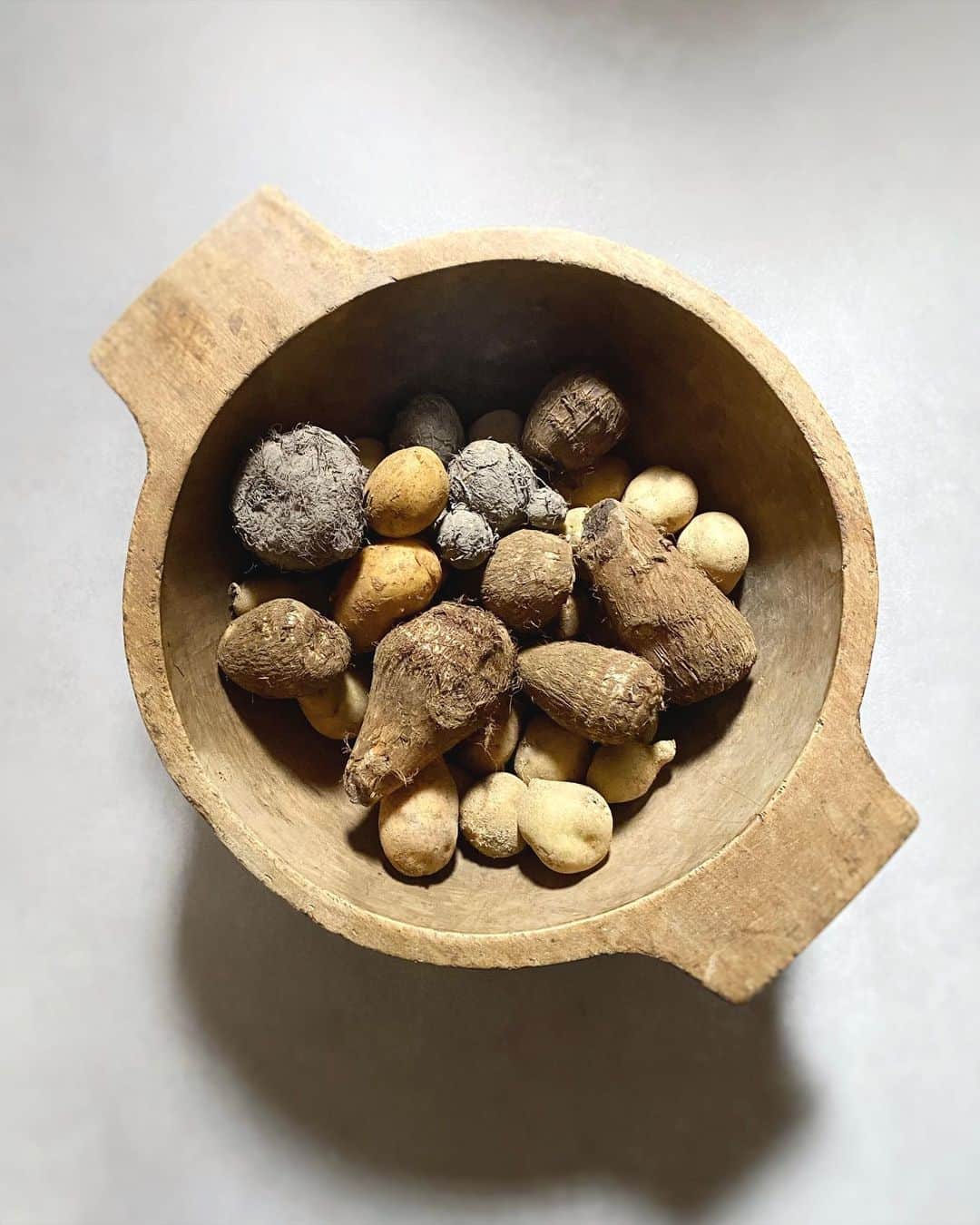のインスタグラム：「Harvested potatoes🍠🥔📷 #taro #sweetpotato #potato  手塩にかけて愛情かけて、でも出来るだけ自分自身で成長を促せるよう見て見ぬふりも心がけて。野菜を育てるのも、子育ても、実はよく似ているなぁ〜なんて🌿 . #最近は無肥料無農薬に挑戦しています #これからの季節が楽しみ☺️ #自家栽培　#野菜」
